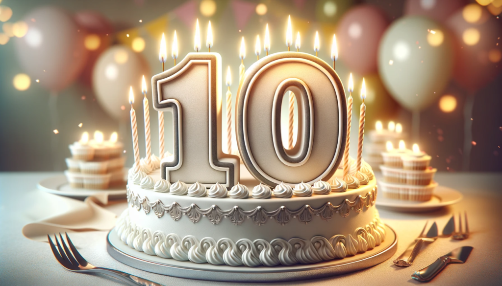 Bolo de aniversário celebrando mais de uma década de sucesso da Booknando