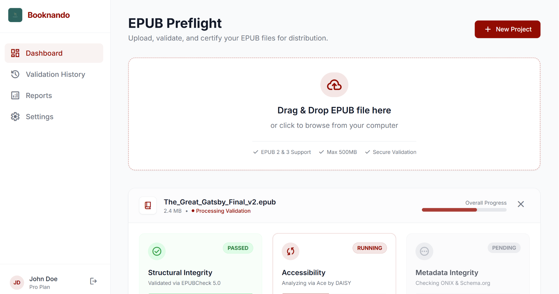 Interface do Digital Preflight mostrando validação de arquivo EPUB