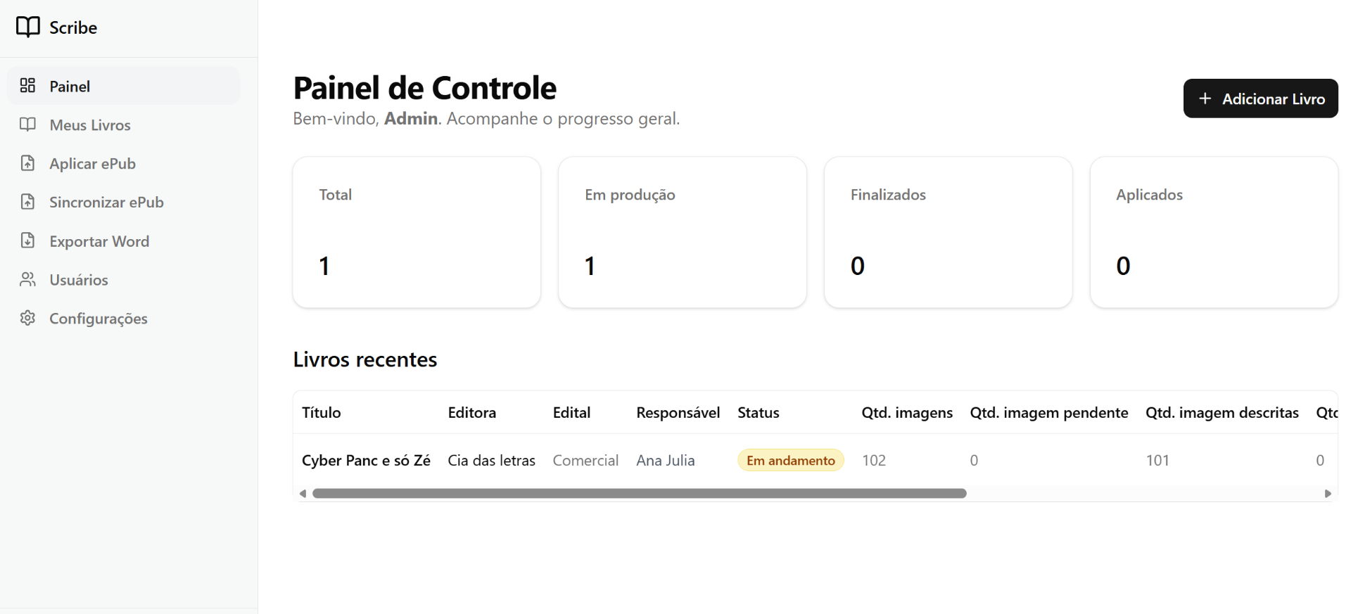 Interface do Booknando Scribe mostrando descrição de imagens com IA e revisão humana